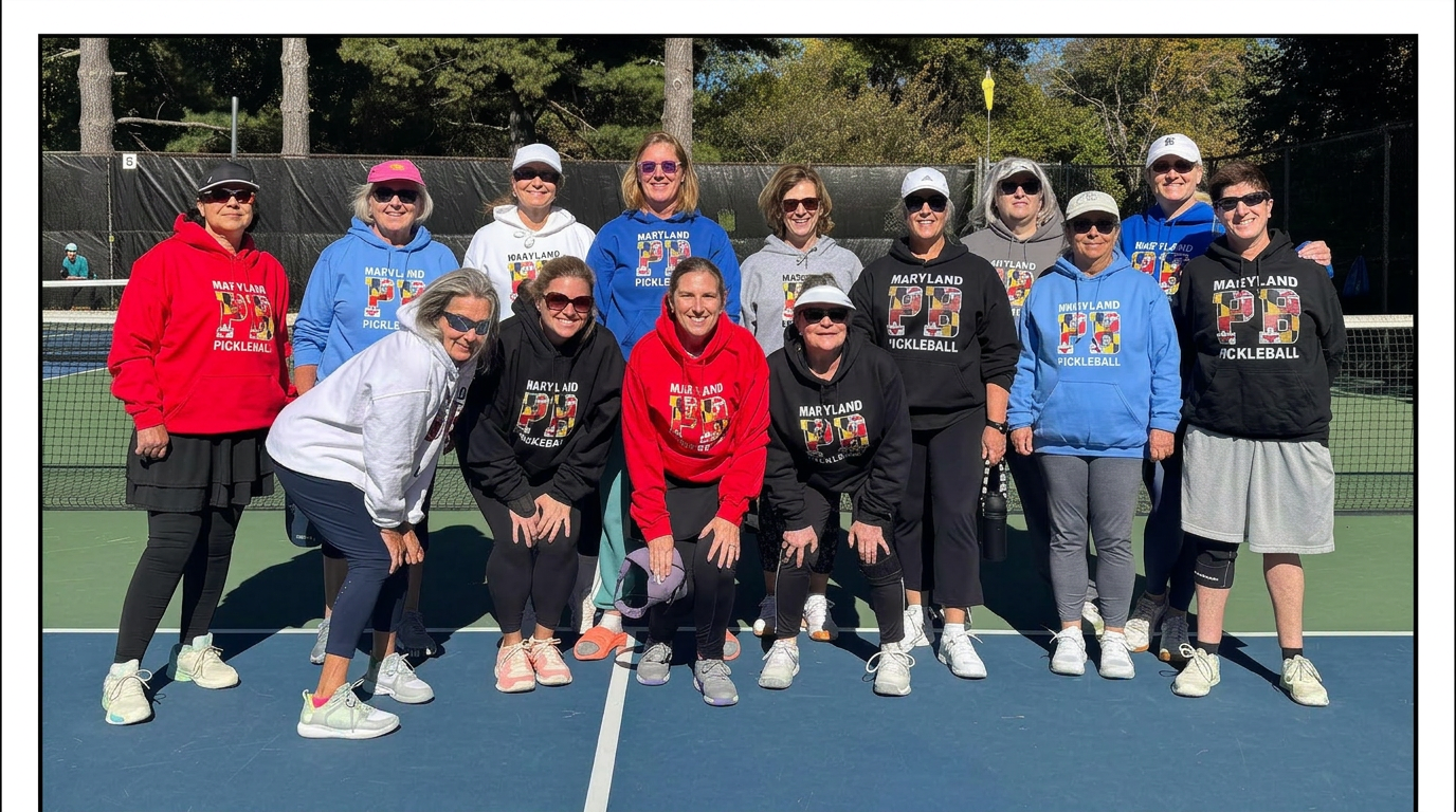 Ladder league players in Maryland Pickleball sweatshirts